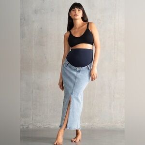 Seraphine Midi-Length Over Bump Denim Maternity Skirt - Size 8